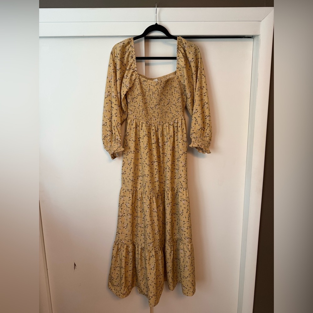 Pinkblush Mustard Floral Smocked Long Sleeve Maternity Dress - L